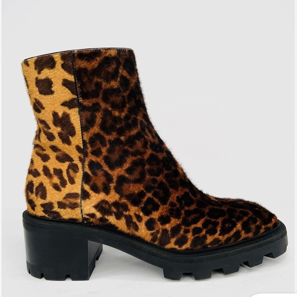 Jimmy Choo Mava Leopard Print Real Fur Moto Biker Lug Ankle Boots - Picture 2 of 7